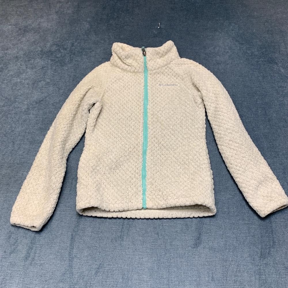 Columbia Sherpa Fleece Jacket Girls M 10/12 Cream Outdoor Mock Neck Full Zip